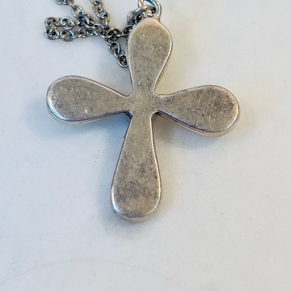 Vintage Sterling Silver Turquoise Cross Pendant & Chain - 18” - Picture 3 of 5